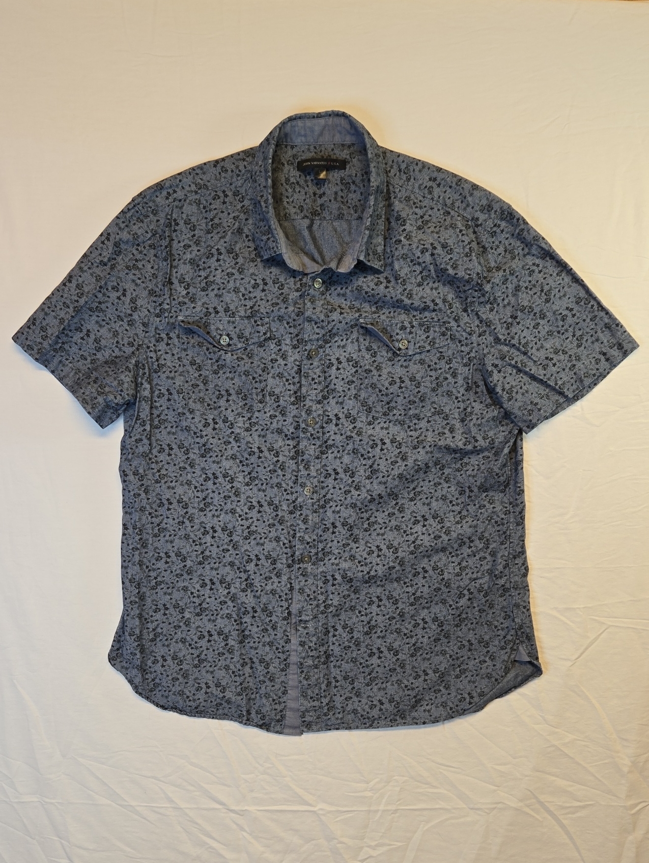John Varvatos U.S.A. Blue Floral Short Sleeve Button Down Cotton Casual Shirt